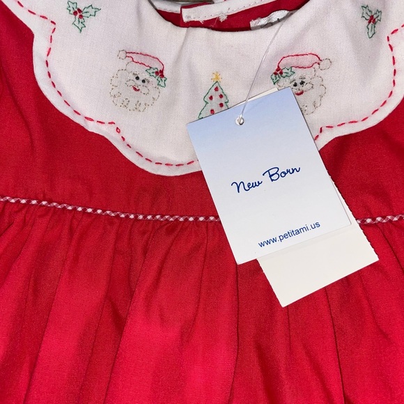 Petit Ami newborn Christmas tree Santa dress with bonnet and bloomers - Picture 6 of 6